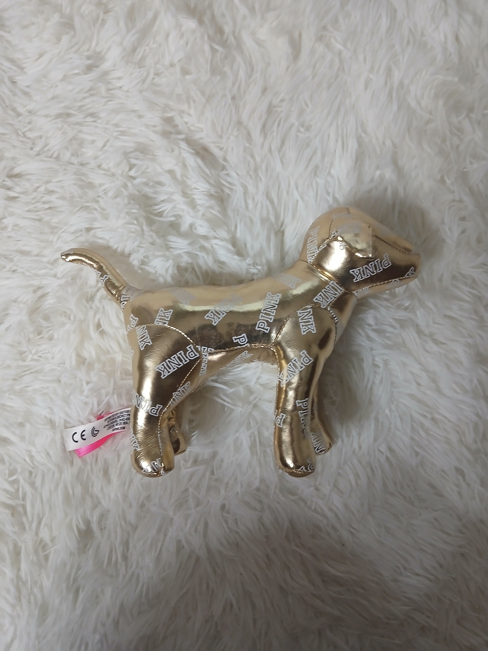 PINK Victoria's Secret Metallic Gold Dog Plush Accent
